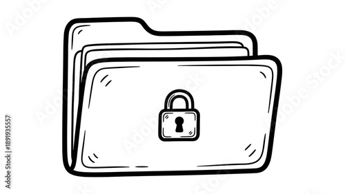 Secure Folder Icon Hand Drawn Doodle Style Illustration.