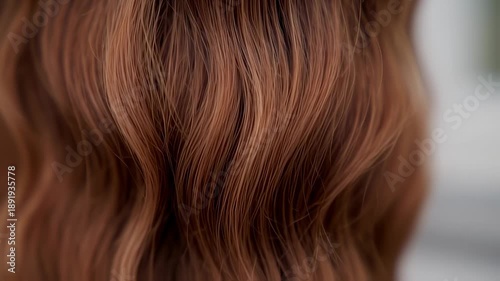 Close-up view of wavy auburn hair
