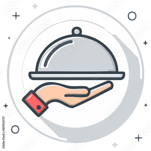 Serving food cloche held by hand restaurant hospitality service icon