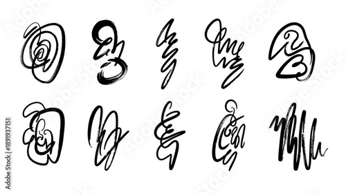 Abstract brush stroke doodles collection for graphic design.