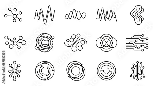 Collection of Abstract Technology and Science Icons and Symbols.