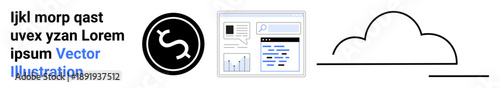 Financial transactions, digital platforms, web user interfaces, cloud technology, data visualization, fintech concepts. Dollar symbol, a web dashboard and cloud icon. Financial transactions