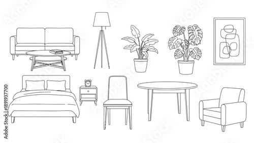 Collection of Hand Drawn Furniture and Home Decor Items.