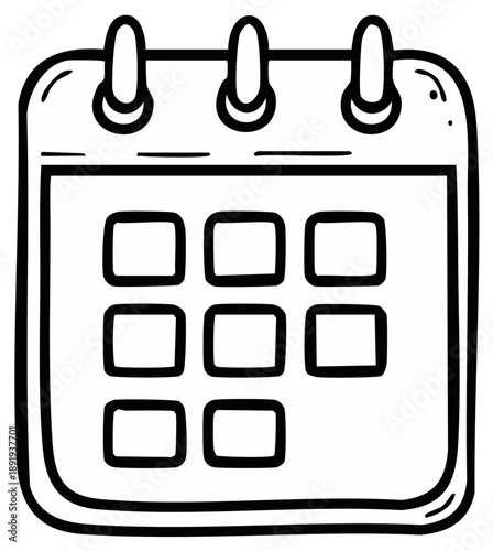 Calendar icon illustration outline showing days of the week and reminder appointments scheduling