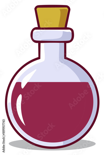 Round Glass Bottle with Liquid and Stopper Potions and Elixirs Cartoon Art