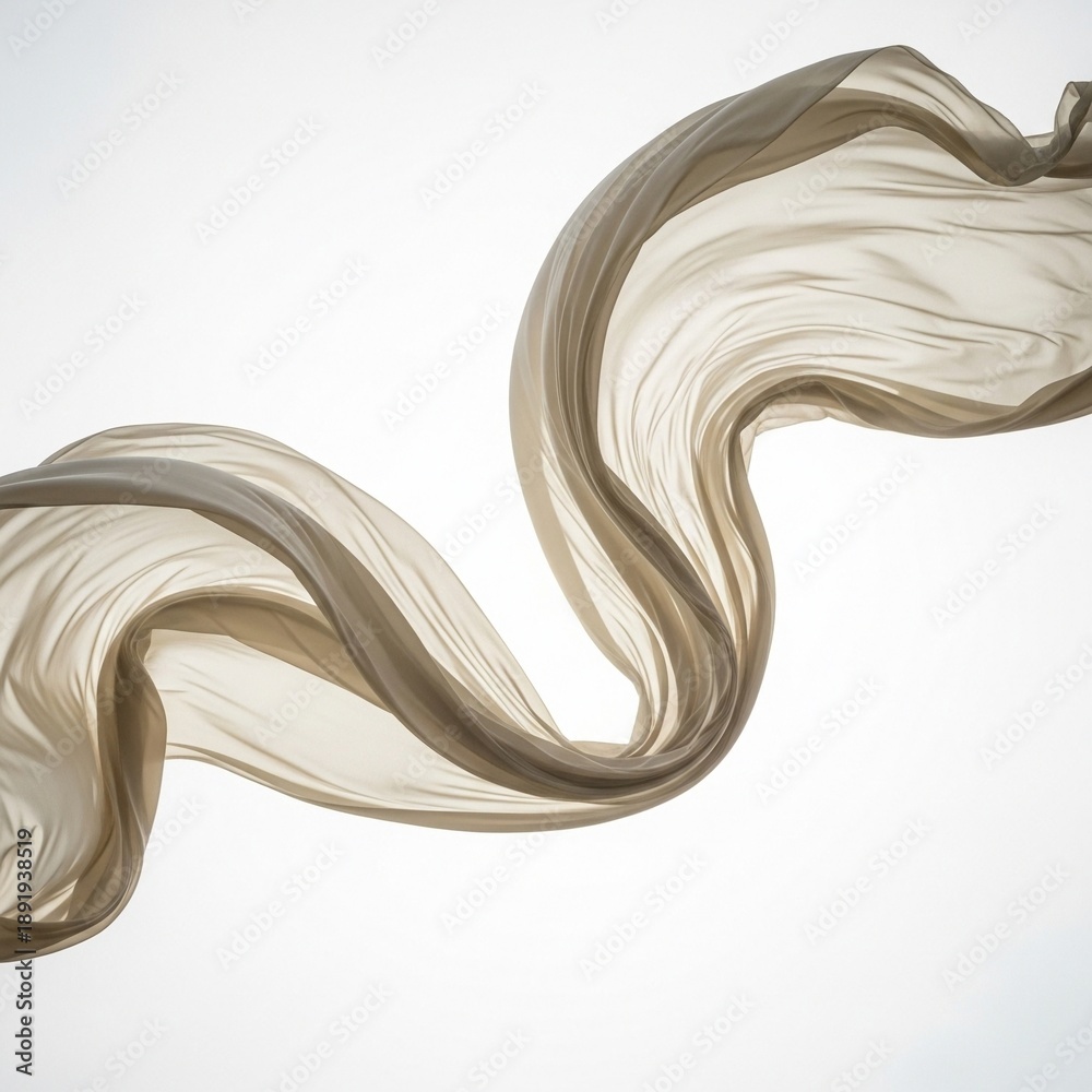 Fototapeta premium Flowing Beige Fabric Isolated on White Background
