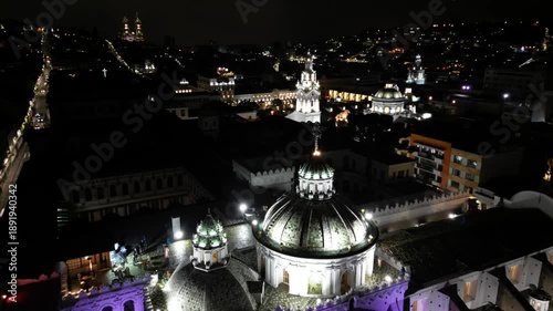 Aerial Night View of Quito Historic Center, Ecuador
Stunning aerial drone footage of Quito’s Historic Center at night, Ecuador. Illuminated colonial churches, historic buildings, and narro