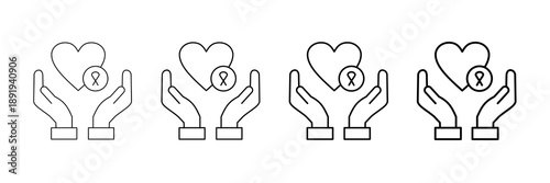 Charity Awareness Icons Vector Set In Different Stroke Line Style