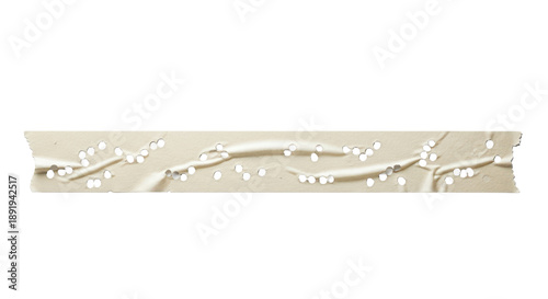 Blank punctured tape strip mockup, small holes, straight layout, damaged surface, isolated on white background,