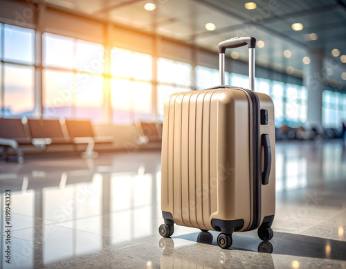 Close Up of Travel Suitcase in Airport Terminal with Blurred Background