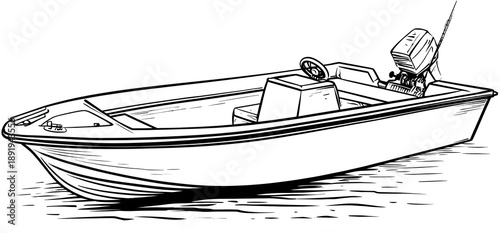 Boat with a motor on the water coloring page
