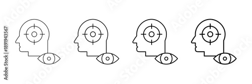 Focus And Concentration Icons Vector Set In Different Stroke Line Style