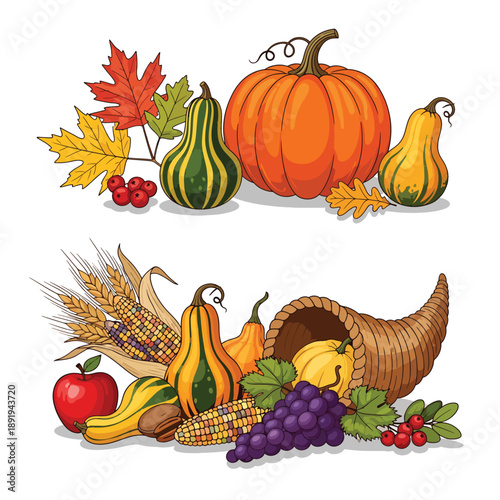 Colorful harvest fruits and vegetables