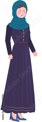 Harmony of Modesty and Grace: An illustration of a woman, radiating a gentle aura of faith and elegance, embodies the spirit of modest attire with a sense of dignity. 