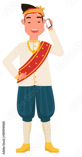 Royal Communication: An illustration of a person dressed in royal attire, engaged in a modern smartphone conversation, blending tradition with contemporary connection.