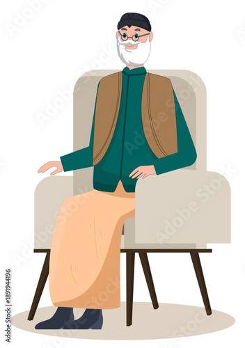 The Gentle Guardian: An Elderly person sits serenely in a comfortable armchair, his presence exuding wisdom and a lifetime of stories. A heartwarming representation of experience and dignity.