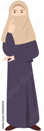 Contemplative Silhouette: A modest woman in traditional attire, lost in thoughtful contemplation, her expression veiled in serene mystery.