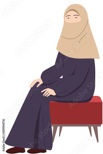 Muslim woman in niqab: An illustration of a modest woman in niqab sitting with a thoughtful gaze. The image evokes a sense of serenity and contemplation.