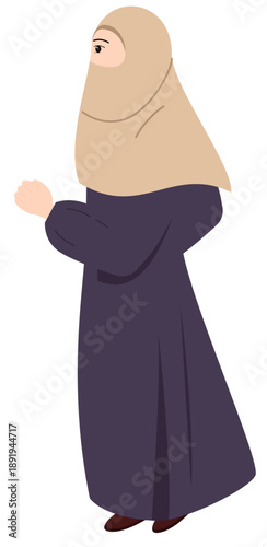 Veiled Woman's Silent Prayers: A serene figure, clad in a modest veil and traditional attire, stands in quiet contemplation, radiating peace and spiritual devotion.