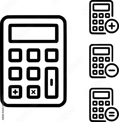 Hand-drawn Calculator Icon Set for Finance and Education