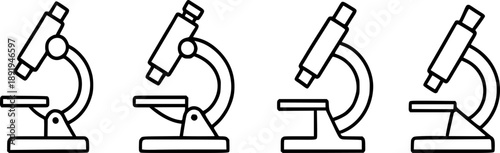 Outline Set of Laboratory Microscope Icons for Science Education and Research