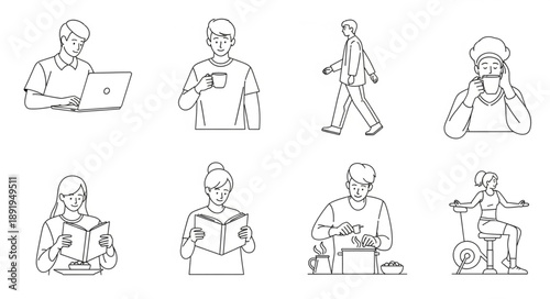 Collection of Hand Drawn People Engaged in Various Activities.