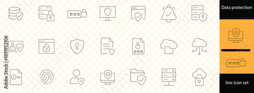 Data protection line icon set. Includes data protection, cyber security, privacy. Editable stroke. Vector illustration