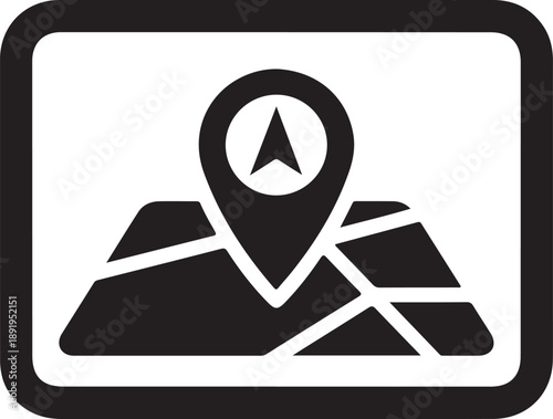 Map navigation icon with location pin and compass direction symbol on transparent background