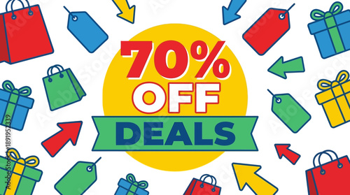 70% Off Deals on Gifts and More in Colorful Design Background
