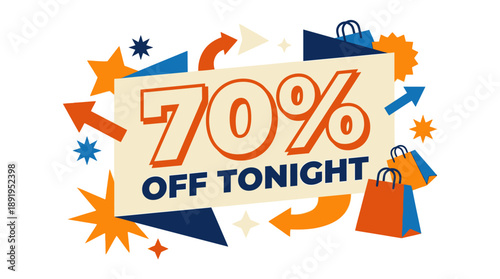 70% Off Tonight, Online Sale, Graphic Design Promotion