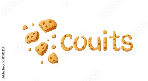 The word "Couits" spelled out with delicious cookies on an isolated white background.