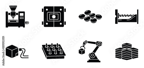 Manufacturing machines and industrial automation vector elements isolated on transparent background