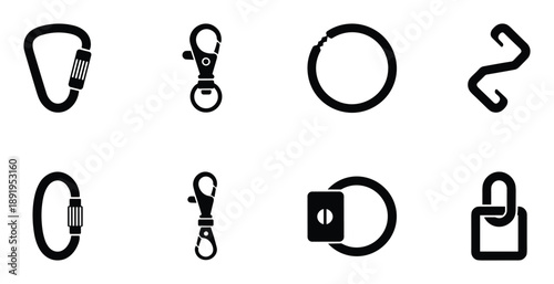 Metal carabiner lock and ring set for security safety connect equipment or gear outdoor