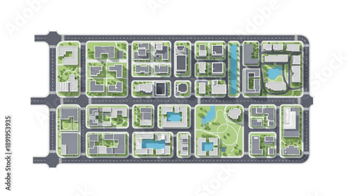 Urban planning concept for a sustainable city with green spaces and modern architecture
