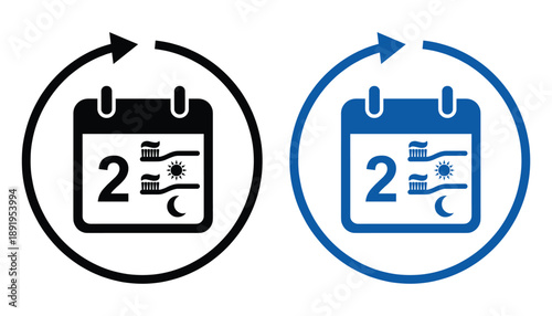 Teeth brushing twice daily with calendar hygiene protection oral care healthy lifestyle black blue