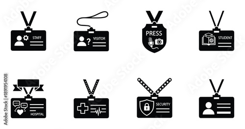 Various office id badge designs of staff visitor press student hospital and security passes vector