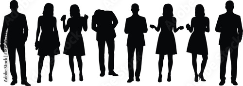 Business people silhouette group illustration representing teamwork, diversity, corporate professionals, leadership, communication, modern workplace concept, success, strategy
