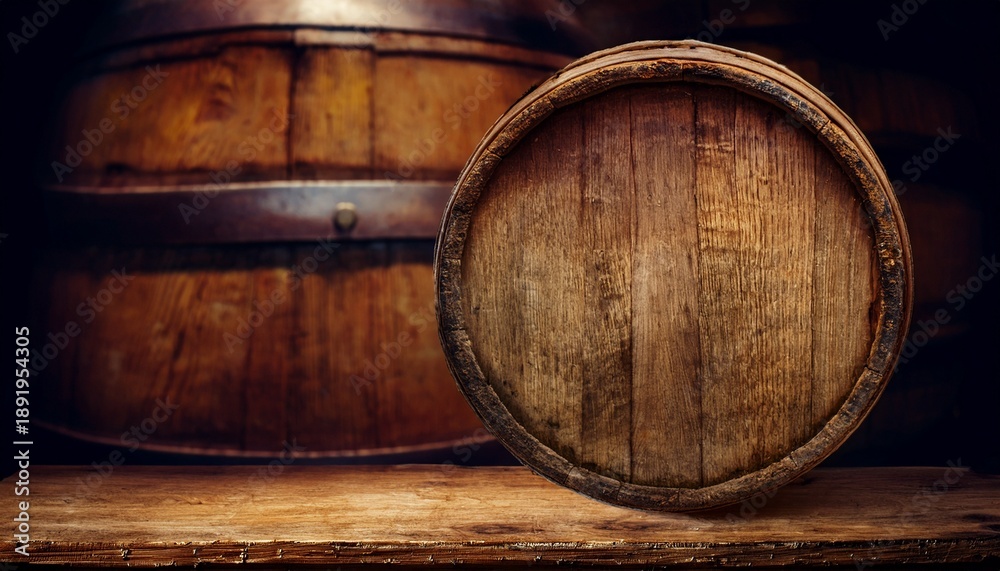 Fototapeta premium Background Of Barrel And Worn Old Table Of Wood