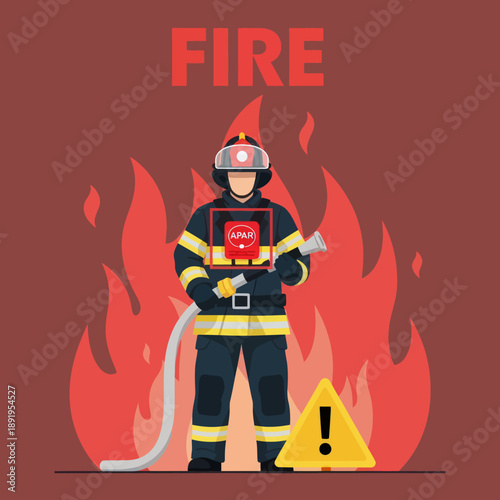 Firefighter Standing in Front of Flames.