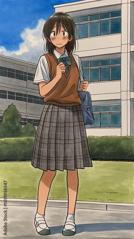 Obraz premium テスト直前の不安と緊張に押しつぶされそうな高校生の姿｜学園・青春・試験・焦燥感・感情表現に適したイラスト素材