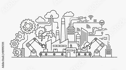 Industrial Robots in Factory Setting
