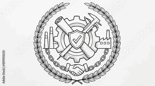 Emblem of Collaboration, Gear and Factory, Graphic Design