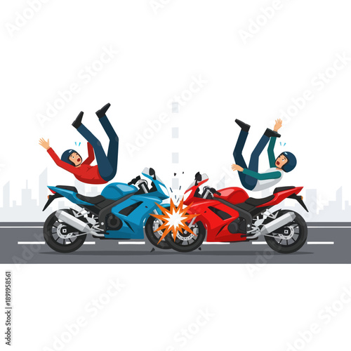 Motorcycle Accident with Riders in Mid Air.