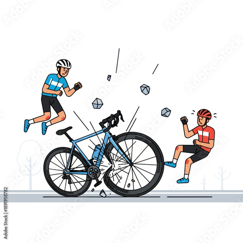 Cyclists Colliding with Broken Bicycle Parts.