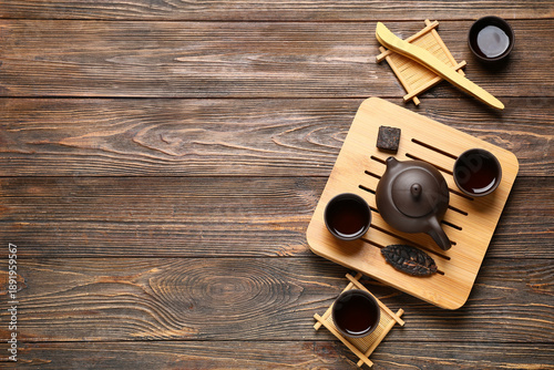 Tray with teapot, cups of t...
