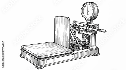 Vintage Weighing Machine in Workshop, Technical Illustration