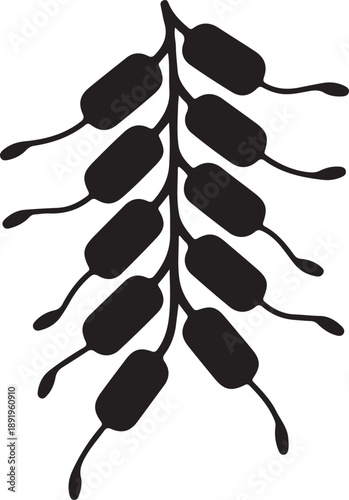 Branch with hanging bean pods symbolizing fertility harvest and natural growth illustration