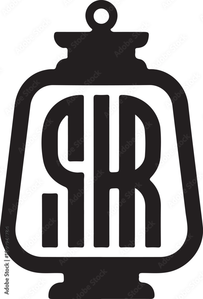 Obraz premium Lantern with s r monogram logo silhouette, vintage lamp symbol, retro light emblem, old lantern emblem, isolated on white