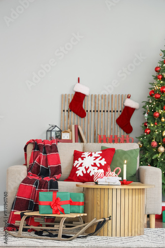 Interior of festive living ...