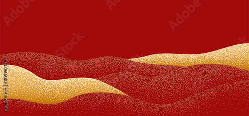 Luxury Chinese Background. Gold Sparkle Wave Hills Pattern. Abstract Vector Golden Sea and Mountains Texture. Oriental New Year Grain Bg.